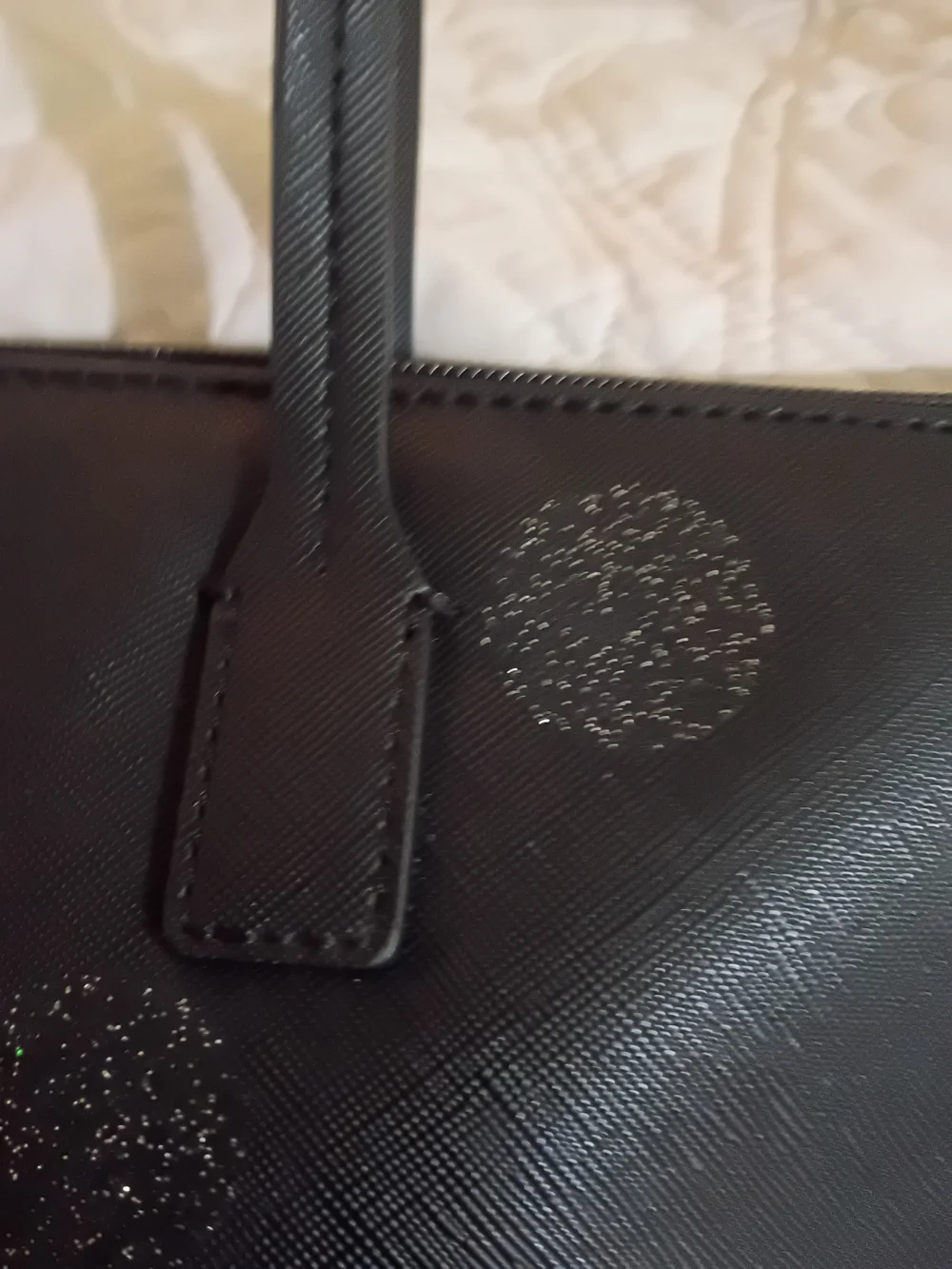 Kate Spade Black Glitter Dot Leather Tote Euc